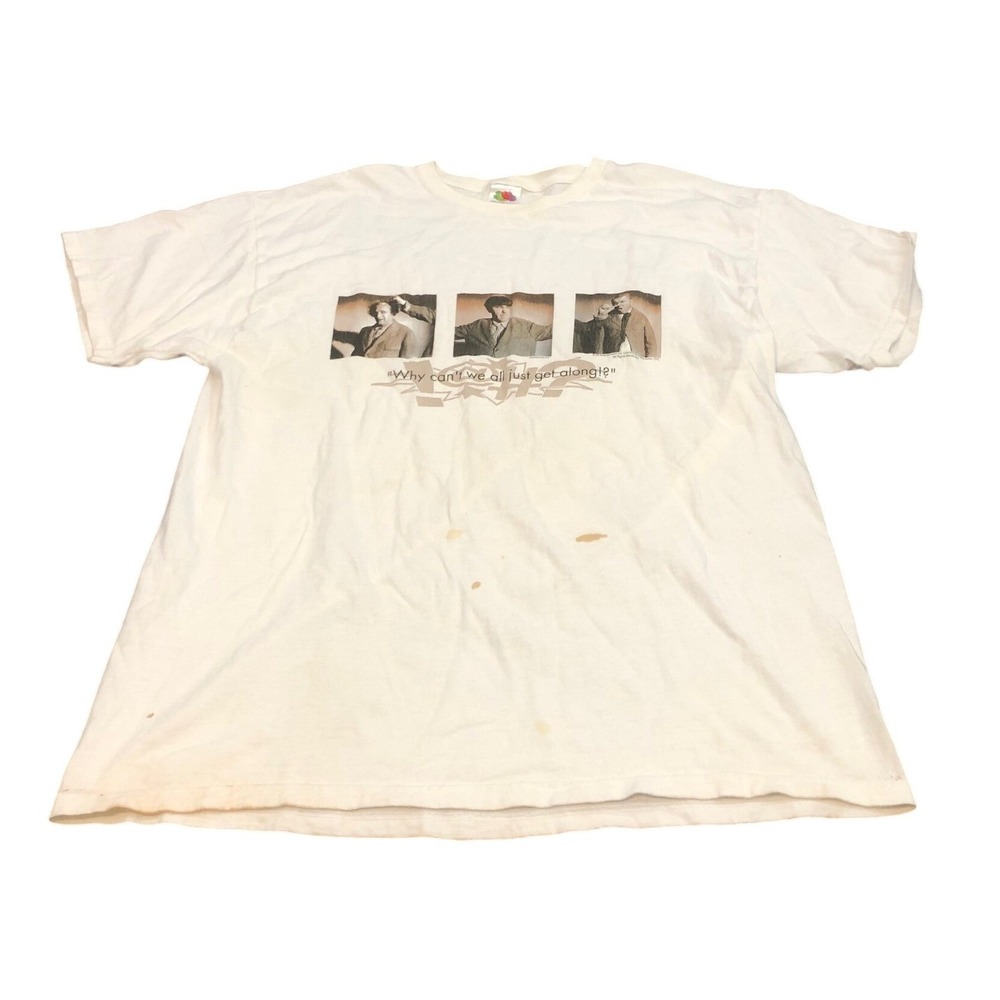 Fruit of the Loom Three Stooges‎ T-Shirt Mens XL White Graphic Why Get Along Tee